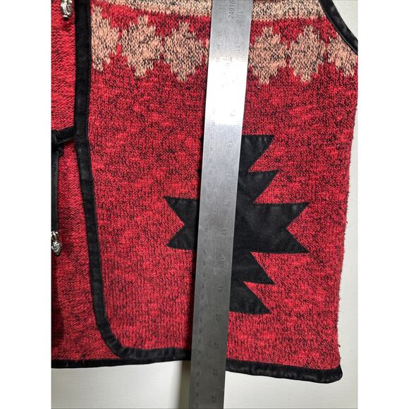 VTG Ivy Vest Womens M Southwestern Geometric Beaded Tastle Tie Front Red Country - Picture 8 of 8